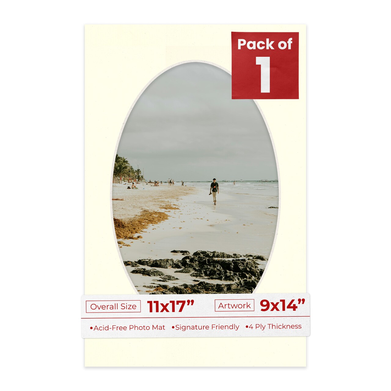 Cream Linen Mat Board for 11x17 Frames - Oval Opening for 9x14 Photos